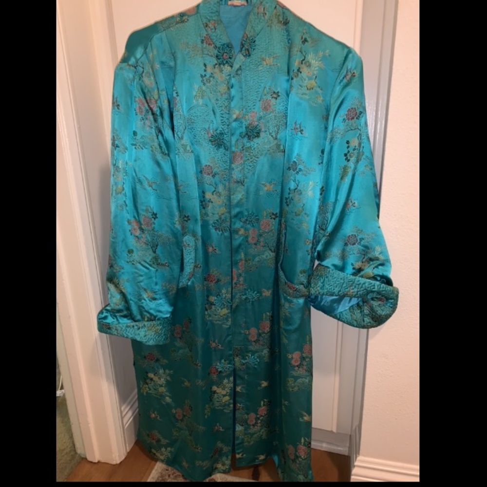 Long aqua silk kimono